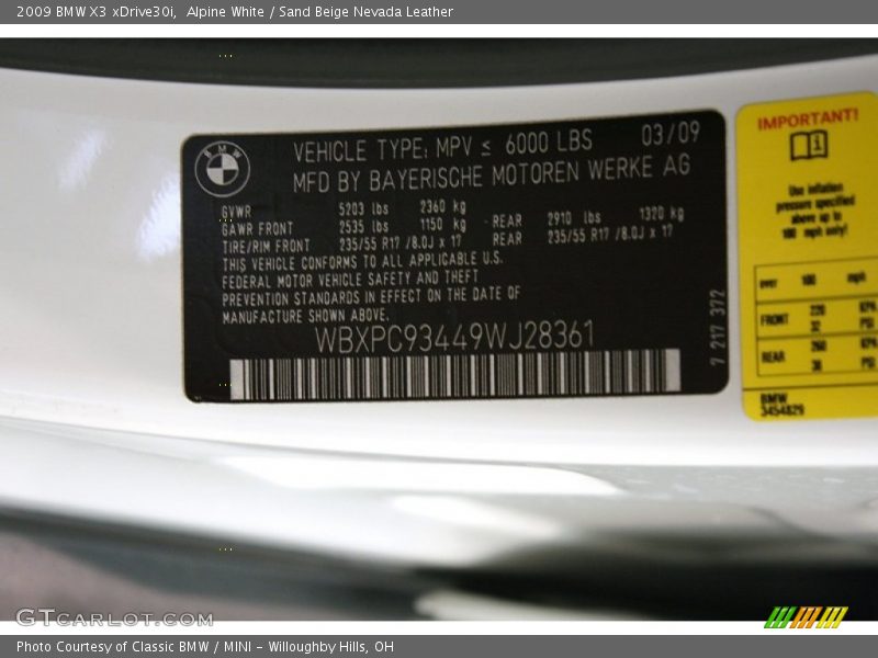 Alpine White / Sand Beige Nevada Leather 2009 BMW X3 xDrive30i