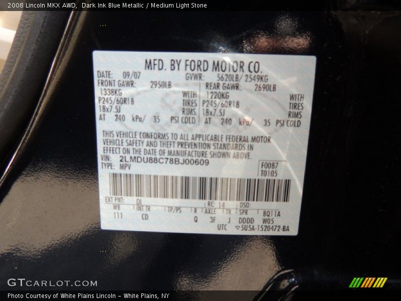 Dark Ink Blue Metallic / Medium Light Stone 2008 Lincoln MKX AWD