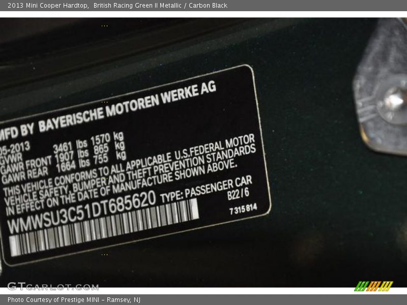 British Racing Green II Metallic / Carbon Black 2013 Mini Cooper Hardtop