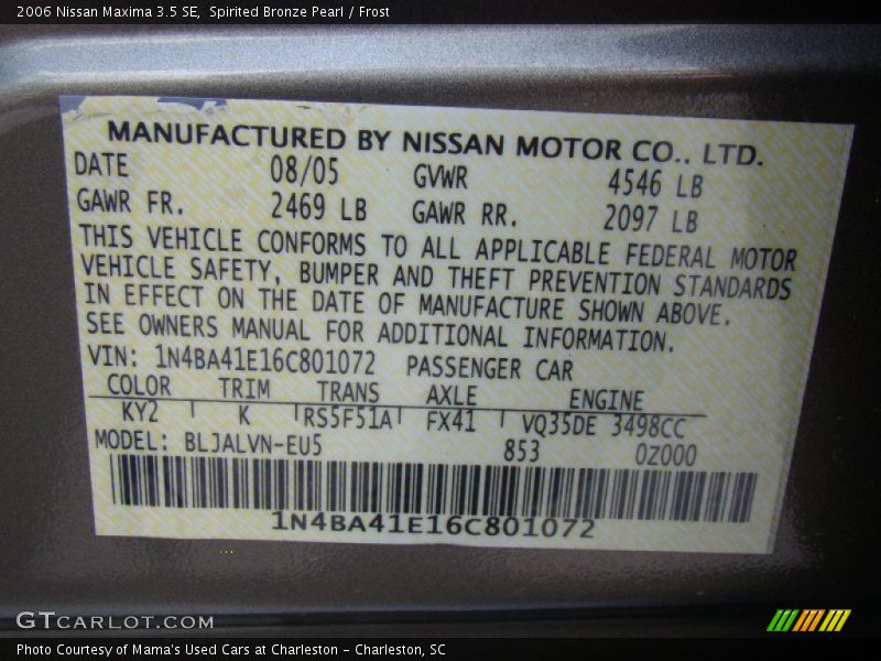 Spirited Bronze Pearl / Frost 2006 Nissan Maxima 3.5 SE