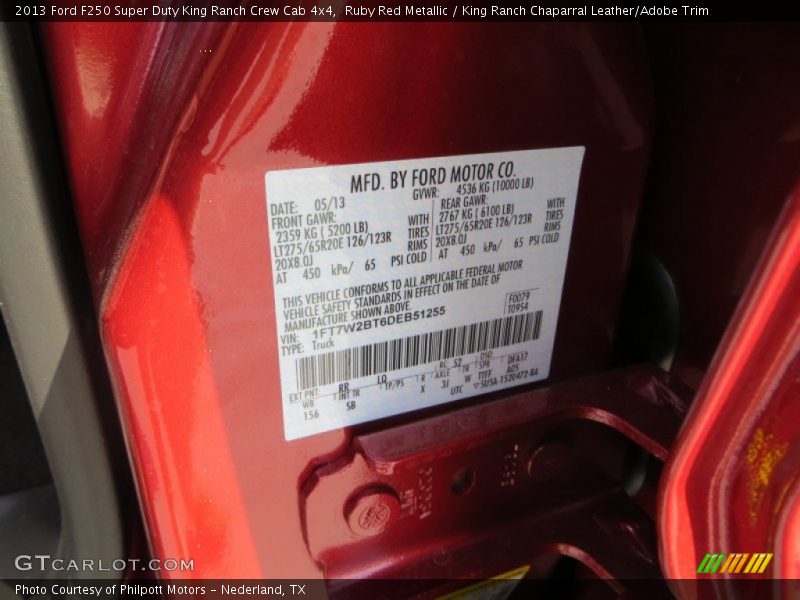 Ruby Red Metallic / King Ranch Chaparral Leather/Adobe Trim 2013 Ford F250 Super Duty King Ranch Crew Cab 4x4