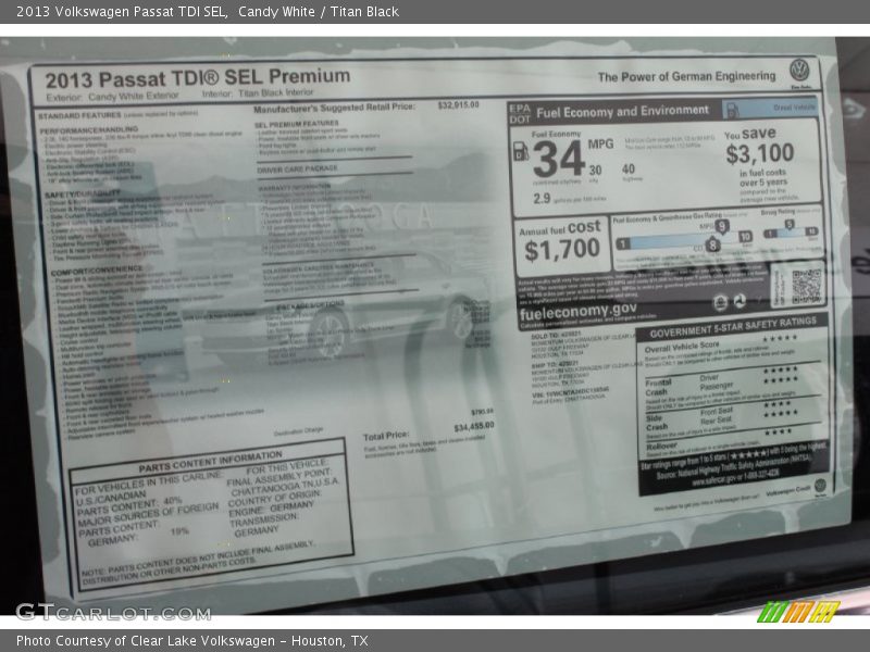 Candy White / Titan Black 2013 Volkswagen Passat TDI SEL
