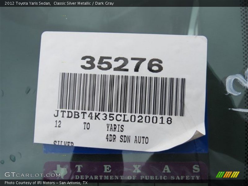 Classic Silver Metallic / Dark Gray 2012 Toyota Yaris Sedan