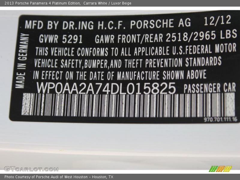 Carrara White / Luxor Beige 2013 Porsche Panamera 4 Platinum Edition