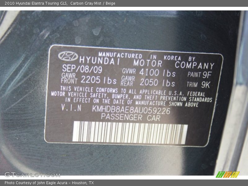 Carbon Gray Mist / Beige 2010 Hyundai Elantra Touring GLS