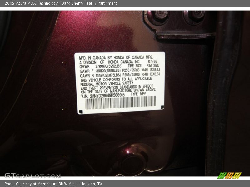 Dark Cherry Pearl / Parchment 2009 Acura MDX Technology