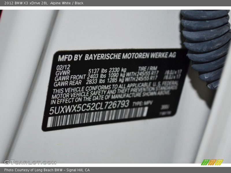 Alpine White / Black 2012 BMW X3 xDrive 28i