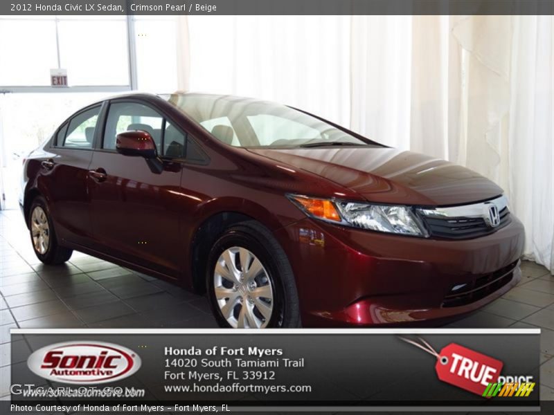Crimson Pearl / Beige 2012 Honda Civic LX Sedan