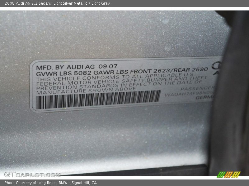 Light Silver Metallic / Light Grey 2008 Audi A6 3.2 Sedan