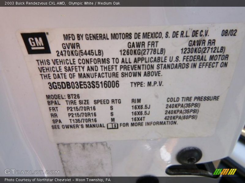 Olympic White / Medium Oak 2003 Buick Rendezvous CXL AWD