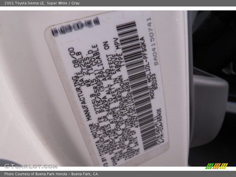 Super White / Gray 2001 Toyota Sienna LE