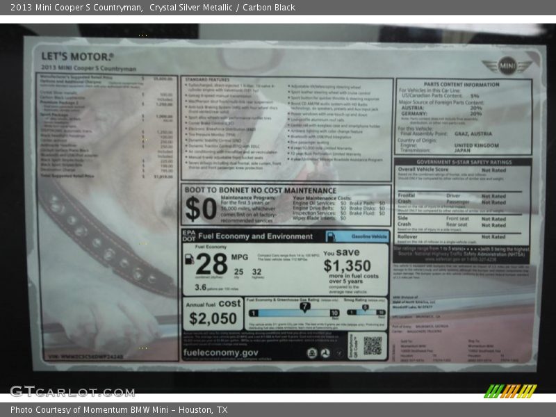 Crystal Silver Metallic / Carbon Black 2013 Mini Cooper S Countryman
