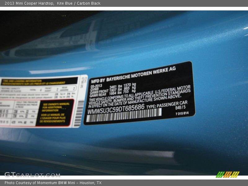 Kite Blue / Carbon Black 2013 Mini Cooper Hardtop