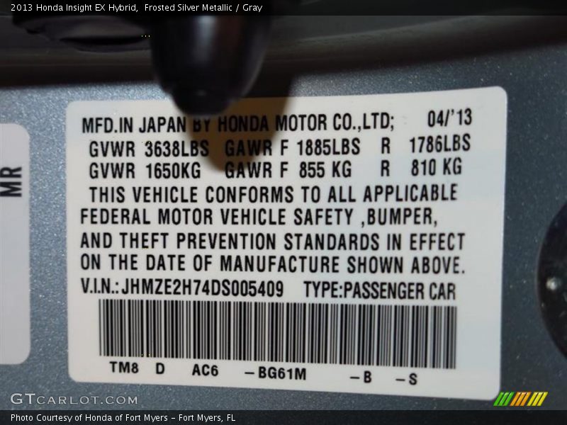 Frosted Silver Metallic / Gray 2013 Honda Insight EX Hybrid