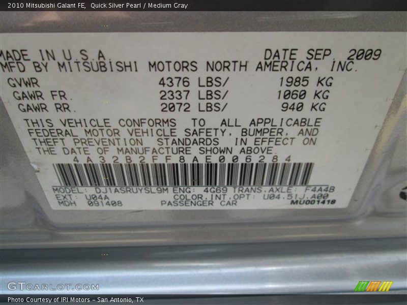 Quick Silver Pearl / Medium Gray 2010 Mitsubishi Galant FE