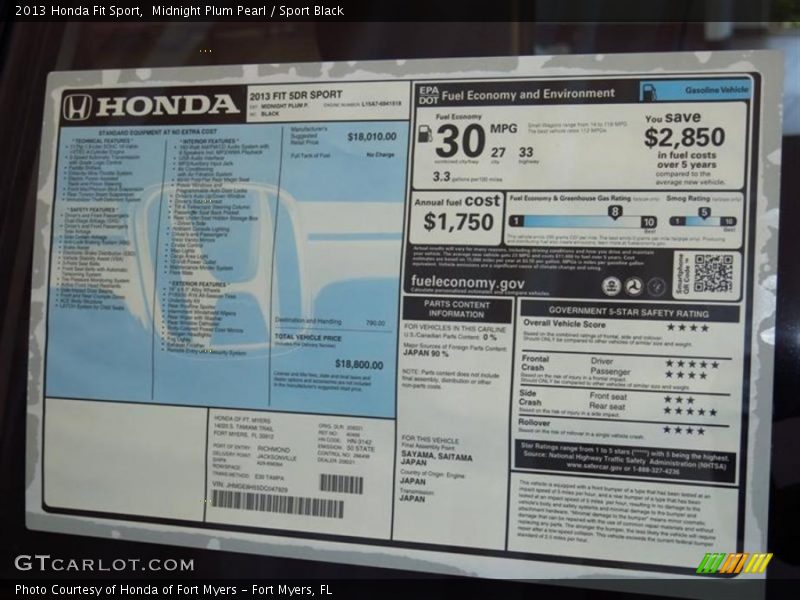 Midnight Plum Pearl / Sport Black 2013 Honda Fit Sport