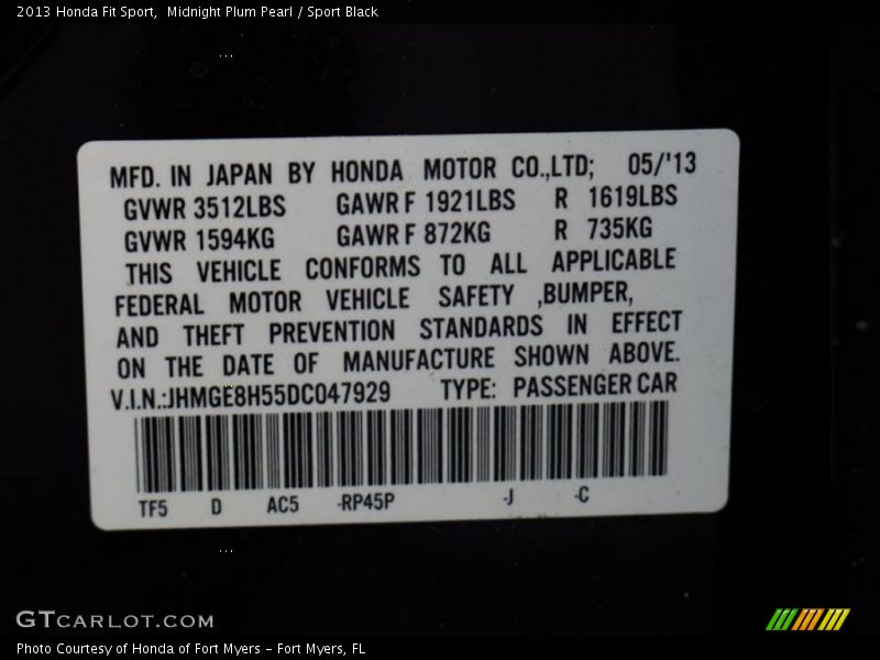 Midnight Plum Pearl / Sport Black 2013 Honda Fit Sport