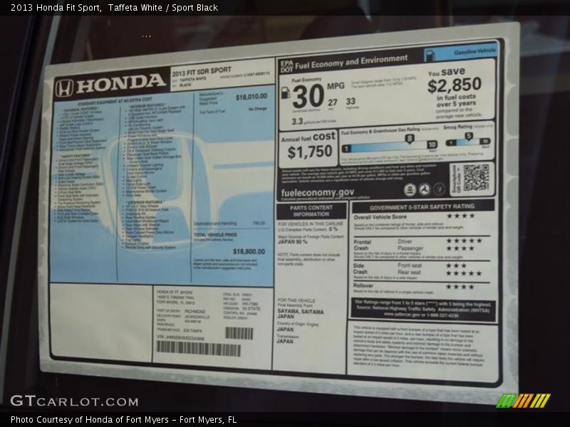 Taffeta White / Sport Black 2013 Honda Fit Sport