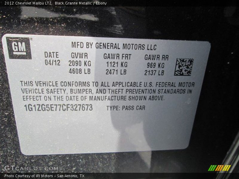 Black Granite Metallic / Ebony 2012 Chevrolet Malibu LTZ