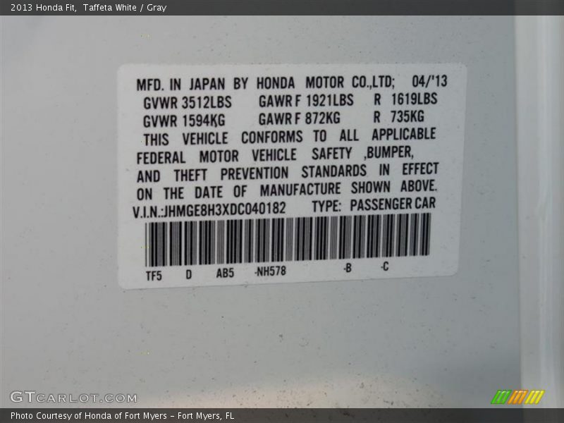 Taffeta White / Gray 2013 Honda Fit