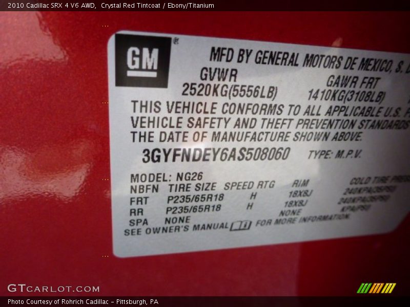 Crystal Red Tintcoat / Ebony/Titanium 2010 Cadillac SRX 4 V6 AWD