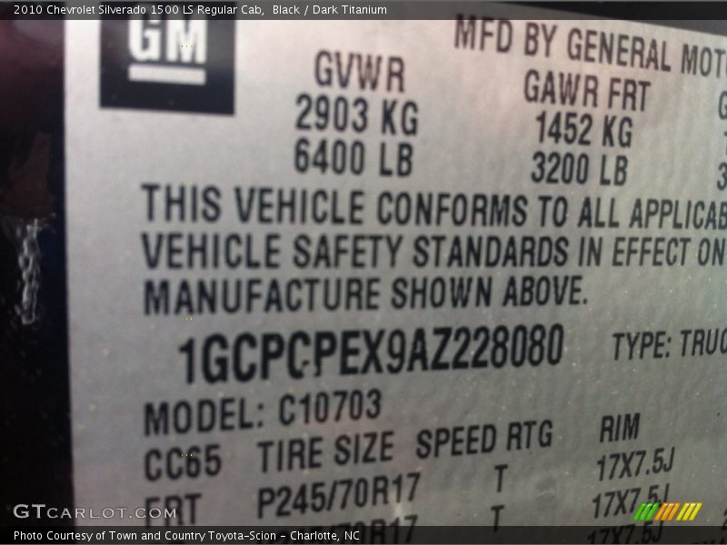 Black / Dark Titanium 2010 Chevrolet Silverado 1500 LS Regular Cab