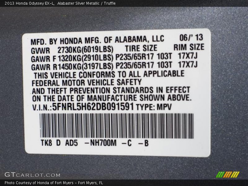Alabaster Silver Metallic / Truffle 2013 Honda Odyssey EX-L