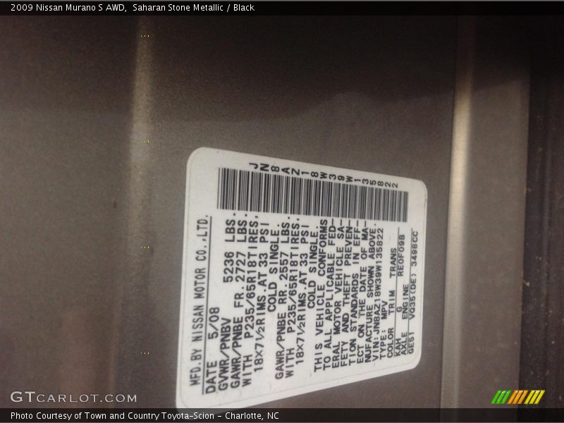 Saharan Stone Metallic / Black 2009 Nissan Murano S AWD