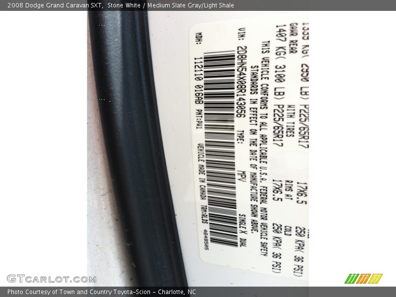 Stone White / Medium Slate Gray/Light Shale 2008 Dodge Grand Caravan SXT