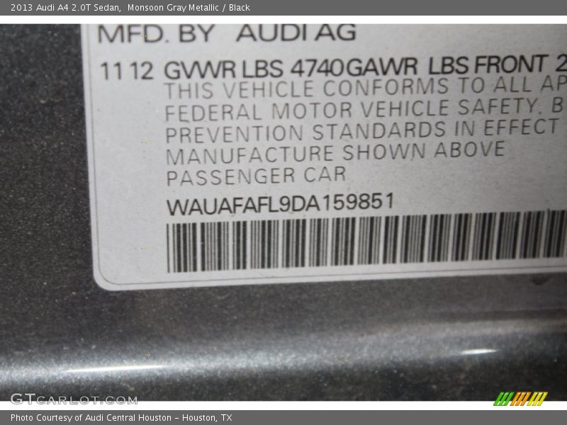 Monsoon Gray Metallic / Black 2013 Audi A4 2.0T Sedan