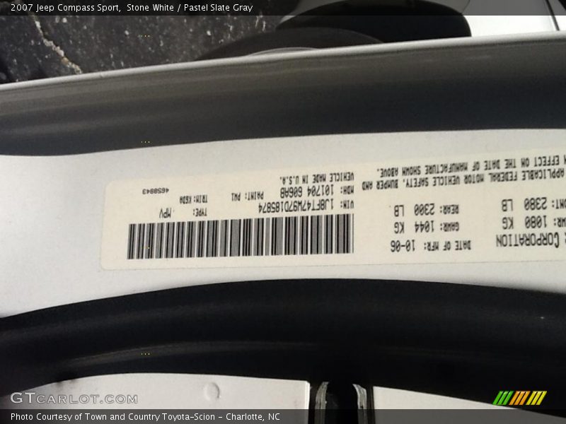 Stone White / Pastel Slate Gray 2007 Jeep Compass Sport