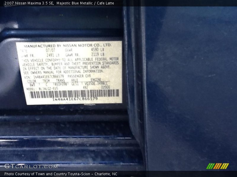 Majestic Blue Metallic / Cafe Latte 2007 Nissan Maxima 3.5 SE