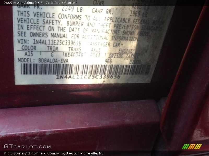 Code Red / Charcoal 2005 Nissan Altima 2.5 S