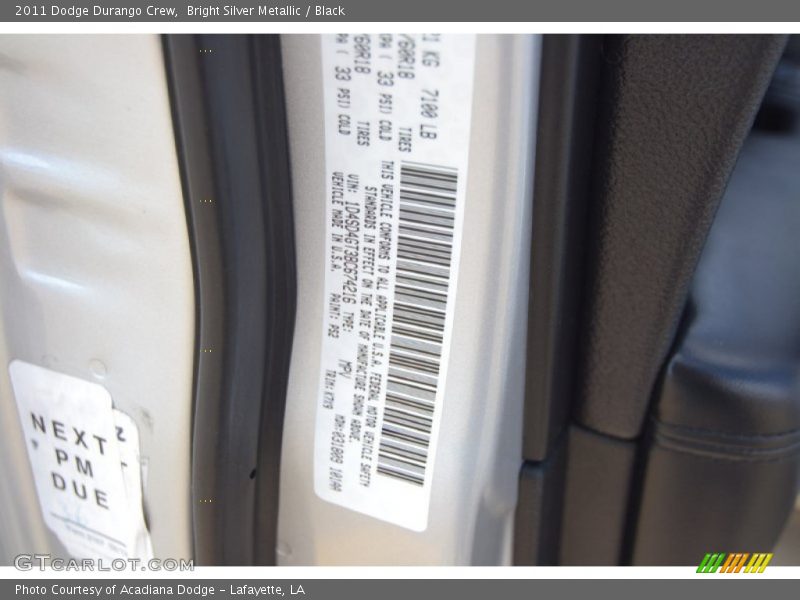 Bright Silver Metallic / Black 2011 Dodge Durango Crew