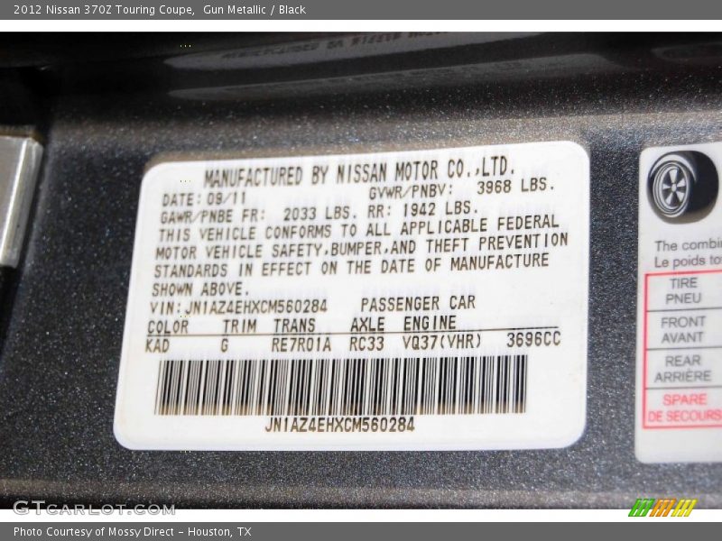 Gun Metallic / Black 2012 Nissan 370Z Touring Coupe