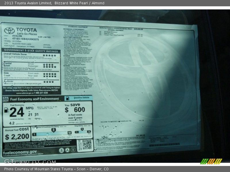 Blizzard White Pearl / Almond 2013 Toyota Avalon Limited