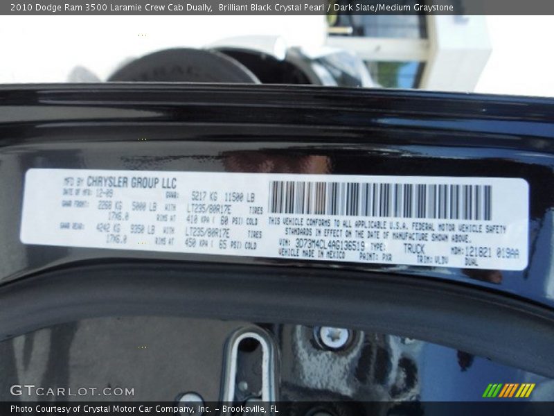 Brilliant Black Crystal Pearl / Dark Slate/Medium Graystone 2010 Dodge Ram 3500 Laramie Crew Cab Dually