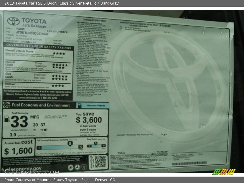 Classic Silver Metallic / Dark Gray 2013 Toyota Yaris SE 5 Door