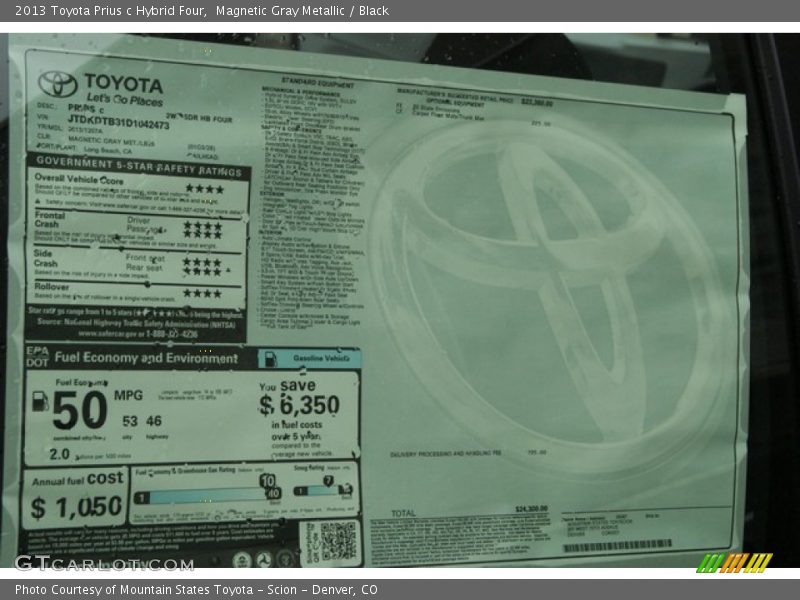 Magnetic Gray Metallic / Black 2013 Toyota Prius c Hybrid Four