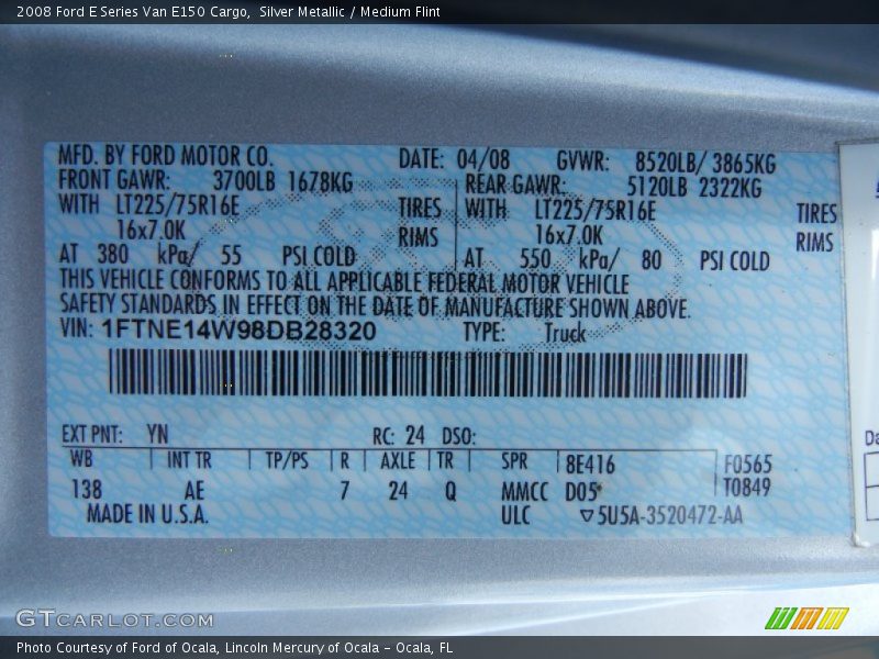 Silver Metallic / Medium Flint 2008 Ford E Series Van E150 Cargo