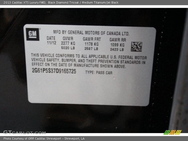Black Diamond Tricoat / Medium Titanium/Jet Black 2013 Cadillac XTS Luxury FWD