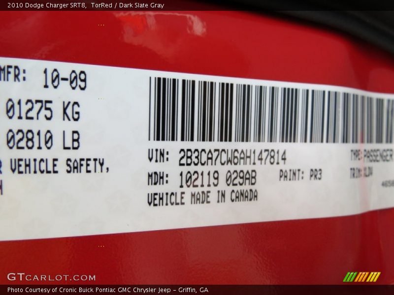 TorRed / Dark Slate Gray 2010 Dodge Charger SRT8