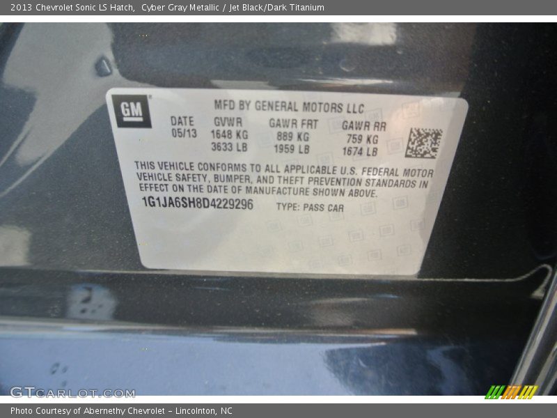 Cyber Gray Metallic / Jet Black/Dark Titanium 2013 Chevrolet Sonic LS Hatch