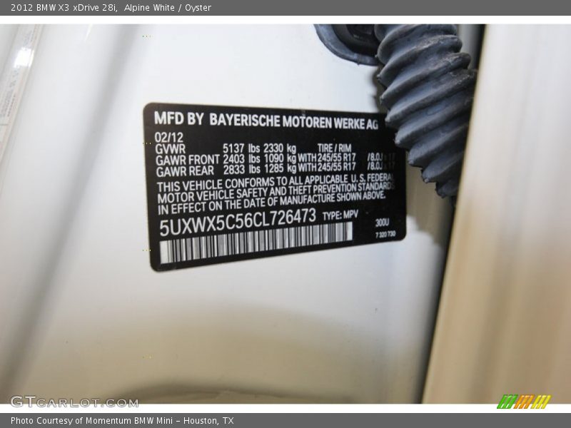 Alpine White / Oyster 2012 BMW X3 xDrive 28i