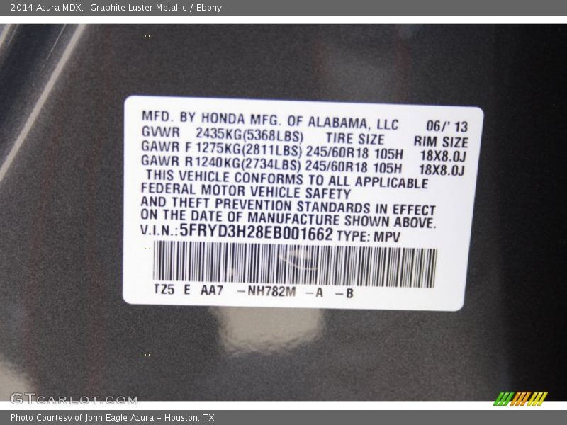 Graphite Luster Metallic / Ebony 2014 Acura MDX