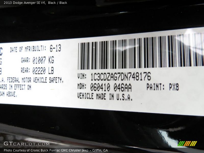Black / Black 2013 Dodge Avenger SE V6