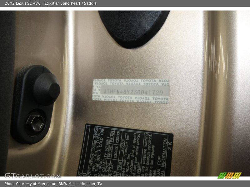 Egyptian Sand Pearl / Saddle 2003 Lexus SC 430