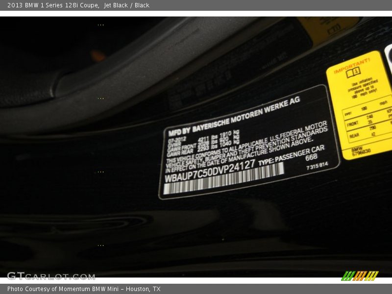 Jet Black / Black 2013 BMW 1 Series 128i Coupe