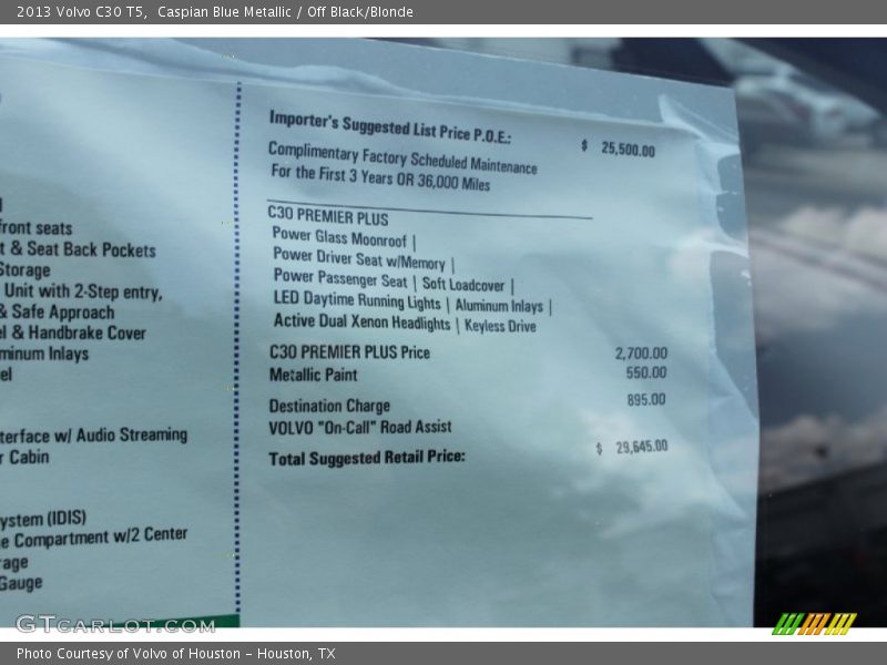 Caspian Blue Metallic / Off Black/Blonde 2013 Volvo C30 T5