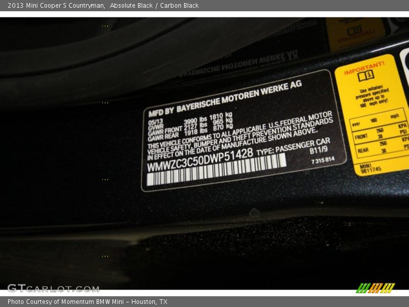 Absolute Black / Carbon Black 2013 Mini Cooper S Countryman